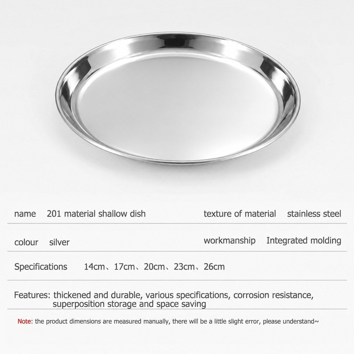 Stainless Steel Dinner & Serving Plate — 5 Sizes