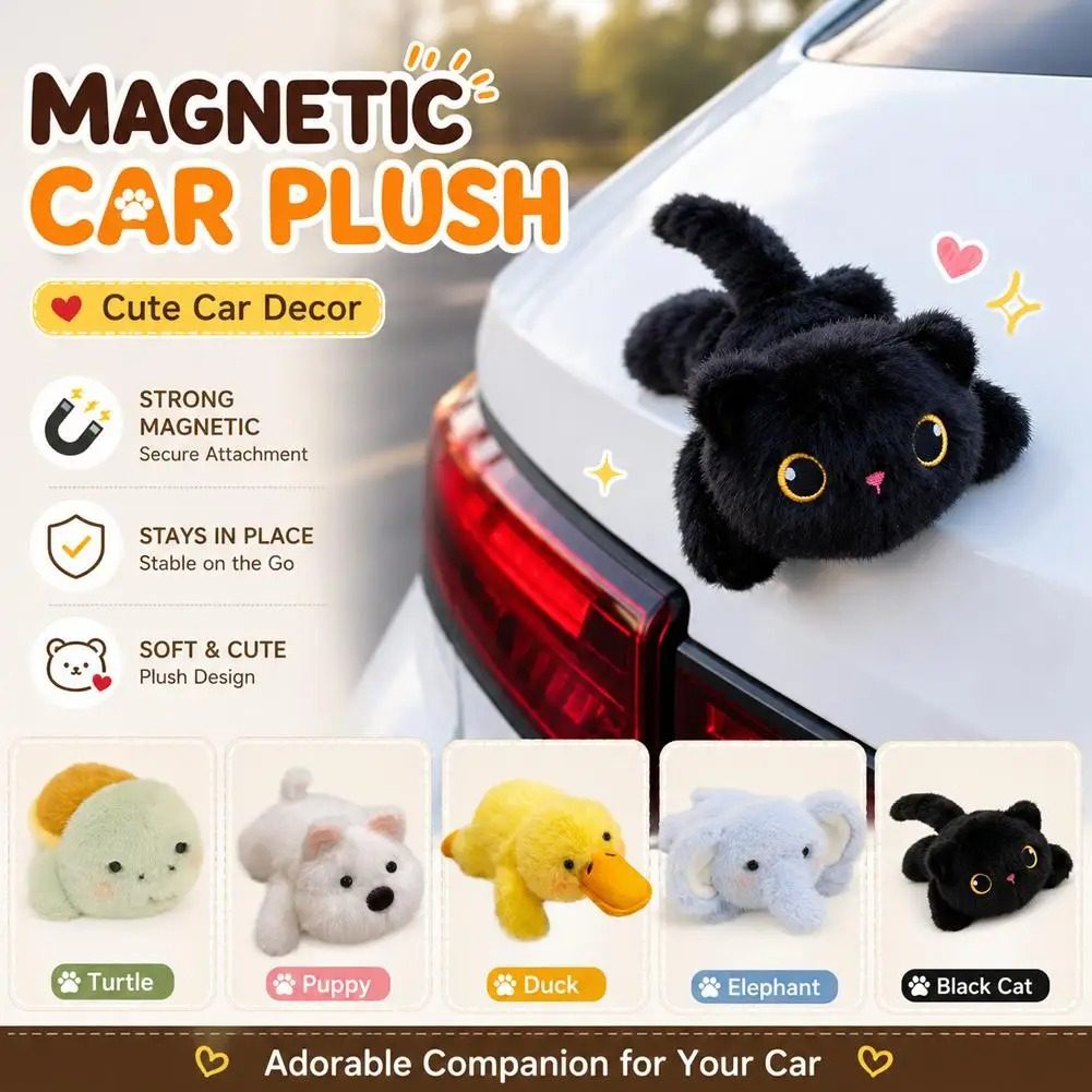 Magnetic Car Plush Buddy — 8 Animal Designs