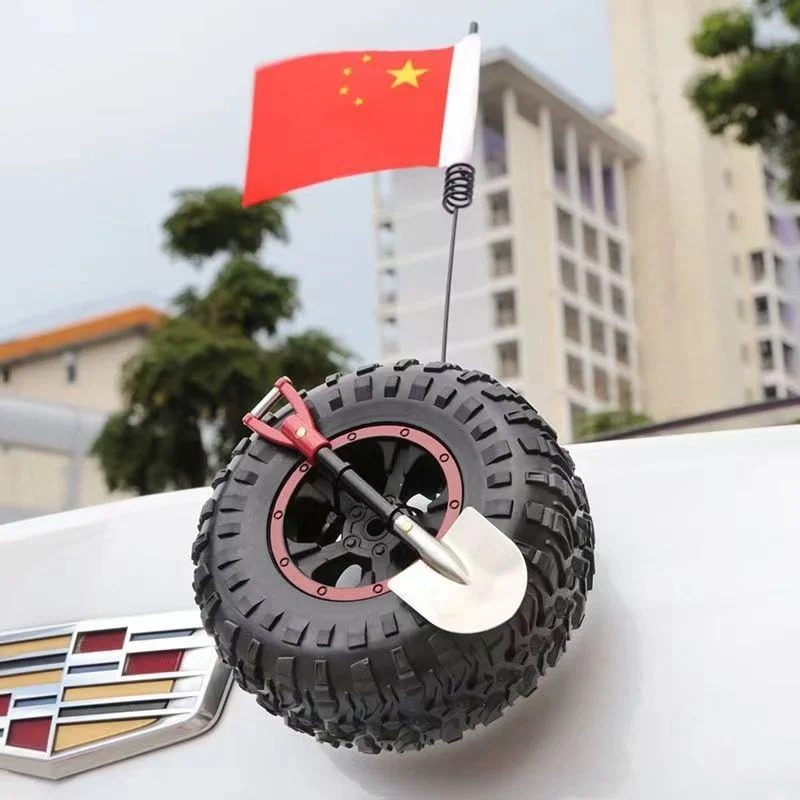 Mini Off-Road Spare Tire Decoration — Shovel & Flag